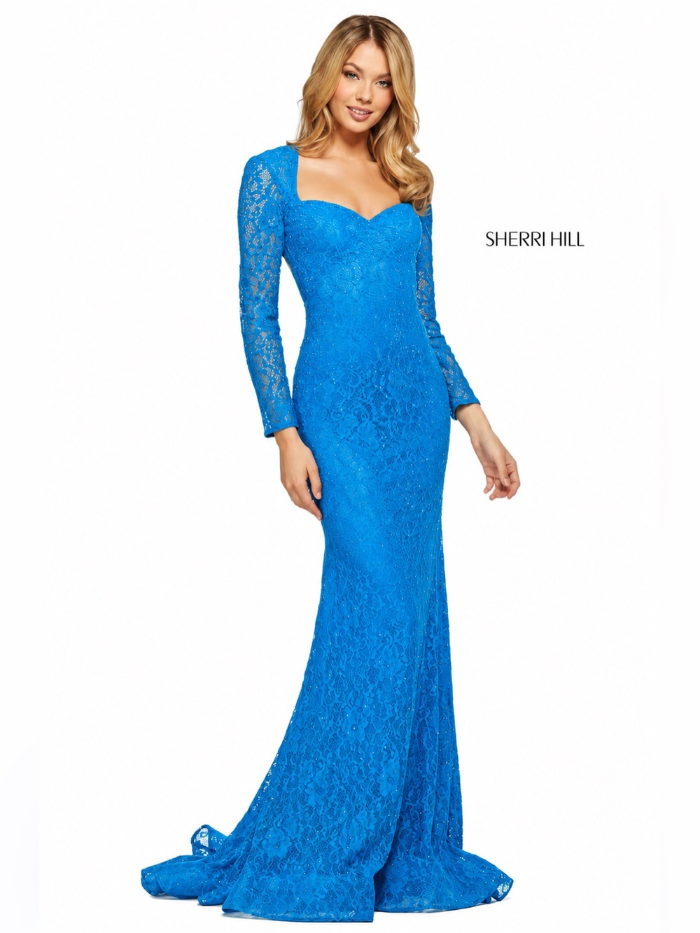 💙 Sherri Hill Electric Blue Lace Mermaid Evening Gown | Pageant | Prom | Formal